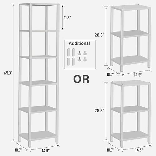 TUTOTAK Bookshelf, 6-Tier Tall Book Shelf, Narrow Bookcase for Small Space, DIY Stackable Bookshelf, for Living Room, Office, Study, Entryway, Industrial, White BS01BW006 thumbnail 2