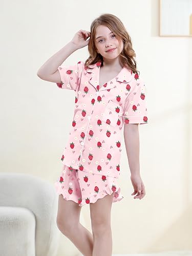 QZH.DUAO 3 Piece Girls Pajama Sets 100% Cotton Ruffle Long Pants with Shorts Sleepwear 3pcs Button Down PJs 5-14 Years thumbnail 3