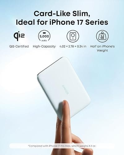 Anker Nano Power Bank, Ultra-Slim 5,000mAh Magnetic Wireless Charging Battery, Qi2 Certified 15W Max MagSafe-Compatible Portable Charger, Ergonomic Design, for iPhone Air/17/16 Series thumbnail 3
