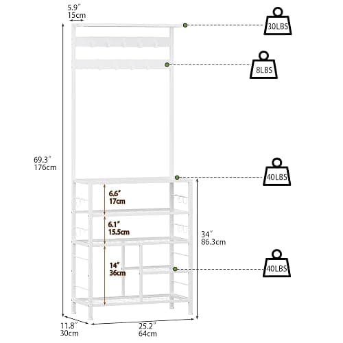 GiftGo Modern White Large 5-Tier Hall Tree Entryway Wooden Shoes Rack Shelf Coat Rack with Movable 9 Metal Hooks Storage Organizer for Home Office Bedroom Mudroom Living Room thumbnail 2
