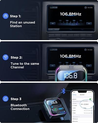 JOYROOM Bluetooth 5.4 FM Transmitter Car Adapter 81W (PD 45W & 36W) [Dual Mics] [Light Switch] [HiFi Bass Sound] [Fast Charging] Wireless Music Adapter Hands-Free Calling LED Display Support USB Drive thumbnail 8