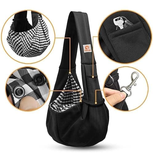Tomkas Small Dog Sling Carrier - Classic Pocket & Classic Strap - Wrap Carrier - for 3-10 lbs Pets(Black) thumbnail 4
