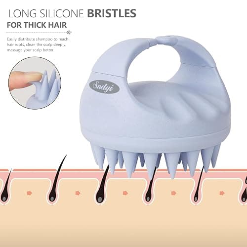 Sndyi Scalp Massager Shampoo Brush, Scalp Scrubber with Soft Silicone Bristles, Scalp Exfoliator for Dandruff Removal, Scalp Massager for Hair Growth, Wet Dry Hair Brush for Scalp Care, Sky Blue thumbnail 4