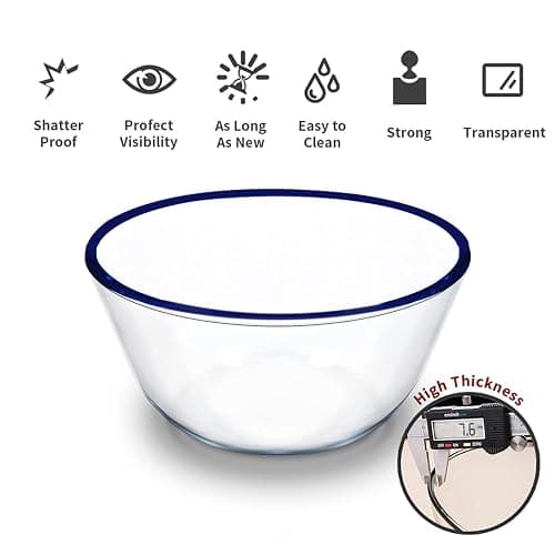 Luvan High Borosilicate Glass Mixing Salad Bowls with Lids 3 Piece(4.5QT,2.7QT,1.1QT),Large Kitchen Nesting Bowls with Airtight Lids Great for Food Storage, Cooking, Baking, Prepping -Clear - (3 pieces with lid ) - (3 Pieces With Lid ) thumbnail 5
