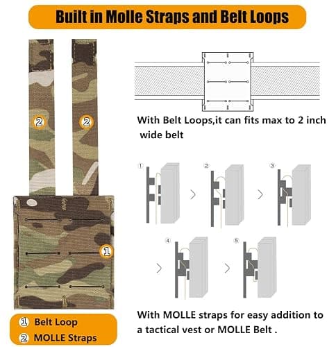 KRYDEX 5.56mm Magazine Pouch + 9mm .45 Pistol Mag Pouch Combo MOLLE Mag Holders with Quick Release Mag Pouch Insert thumbnail 6