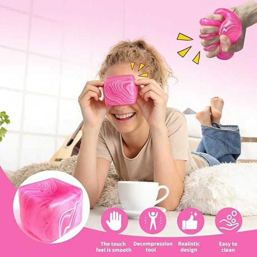 2.2 Inch Slow Rise Fidget Toys,Squishies Ice Cube Shape, Sensory Toy for Kids, Stress Relief Squeeze Balls, Easter Basket Stuffers for Boys Girl(Pink) thumbnail 5