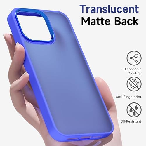 oakxco for iPhone 14 Pro Case Matte Clear, Translucent 14 Pro Phone Case, Anti-Fingerprint Frosted Hard Plastic & Soft Silicone Bumper, Slim Thin Smooth Cover for Men Women, Royal Blue - Royal Blue - 14 Pro thumbnail 3