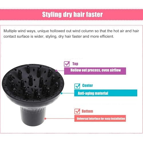 Universals Hair Diffuser, Hair Dryer Diffuser Attachment For Curly And Natural Wavy Hair, Professional Blow Dryer Diffuser For Hairdryer, Frizz Frees Hair Drying thumbnail 4