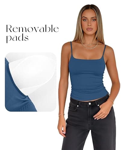 Darong Women Padded Tank Top Built in Bra Adjustable Spaghetti Straps Double Lined Basic Cami Shirt thumbnail 5