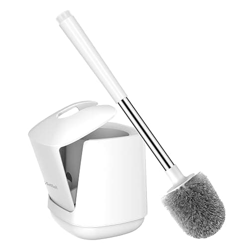 SetSail Toilet Brush, Self Closing Lid Toilet Bowl Brushes Holder and Extra Long Handle Ventilated Toilet Brush Set for Bathroom Cleaning, Nylon Bristles, Pure White - Image 1