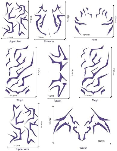 Tignova Demon Pattern Movie Anime Purple Temporary Tattoos,Halloween Dance Cosplay Costume Accessories,Full Body Set K-pop Demon Theme Stickers 6 Sheet (Purple) thumbnail 7