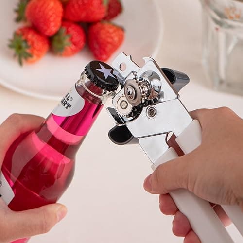 Can Opener Manual, Can Openers Hand Held with Comfort Anti-Slip Handles, Heavy Duty Stainless Steel Can Opener Smooth Edge and Bottle Openers, Easy Turn Can Openers for Seniors, Kitchen, White thumbnail 2