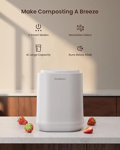 Ouaken 4L Electric Composter for Kitchen, Smart Countertop Compost Bin, Odorless | Low Noise | Auto-Cleaning | Turn Food Waste into Fertilizer, Indoor Food Waste Compost Machine, White thumbnail 3