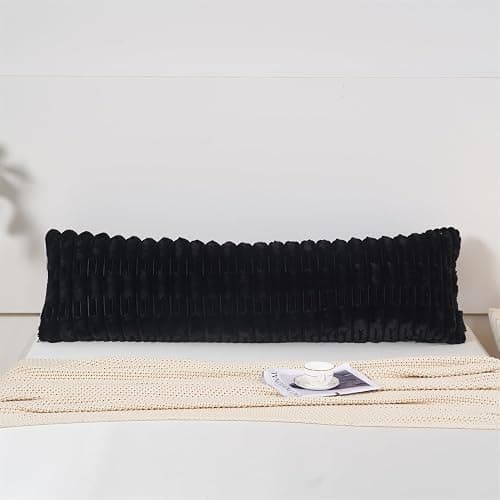 Faux Fur Body Pillow Cover,20x54 Body Pillowcase,Fluffy Long Pillow Case,Shaggy Faux Rabbit Fur Pillow Cover with Zipper,Soft and Plush for Bedroom and Couch(Black, Body) thumbnail 2