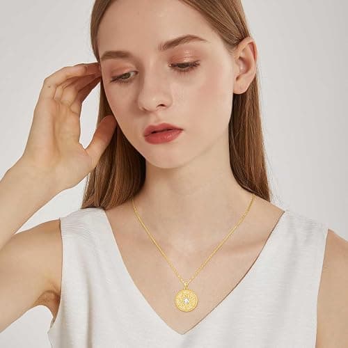 AENEAS Sun Necklace for Women 925 Sterling Silver Sun Necklace Birthstone Sun Coin Pendant Necklace Gold Round Shape Jewelry Sun Gifts for Her thumbnail 4