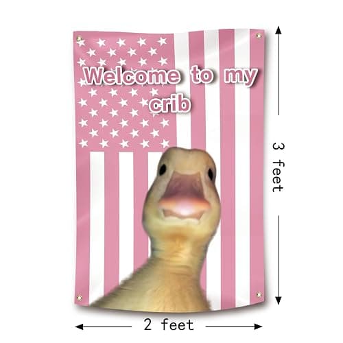 Welcome to My Crib Duck Flag Funny Tapestry Poster for Room Durable Man Cave Wall Decoer Tapestry with Brass Grommets for College Dorm Room Decor 2x3 Feet thumbnail 2