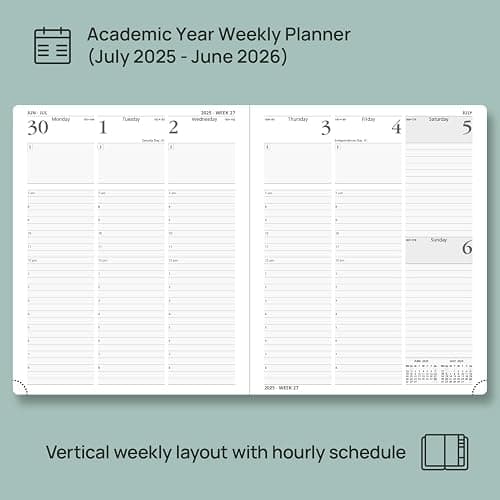 POPRUN Planner 2025-2026, (Large 8.5'' x 10.5'' Hard Cover) Academic Calendar (July 25-June 26) Daily Weekly and Monthly Appointment Book with Hourly Time Slots, Monthly Tabs, 100 GSM - Light Pink thumbnail 2