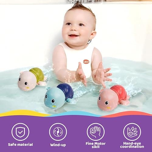 LiKee Bath Toys 3 Pack with 3 Colors | Cute Swimming Turtles Wind Up Toys for Baby Toddlers 1+ Years Old | Floating Bath & Pool Toys for Kids Age 1-3-5 | Baby Shower & Birthday Gift (Boys Girls) thumbnail 7
