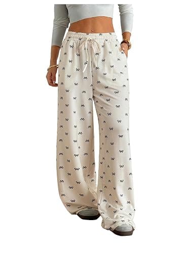 GORGLITTER Women's Bow Wide Leg Stacked Baggy Lounge Sweatpants Joggers Y2k High Waist Straight Leg Track Sweat Pants - Image 1
