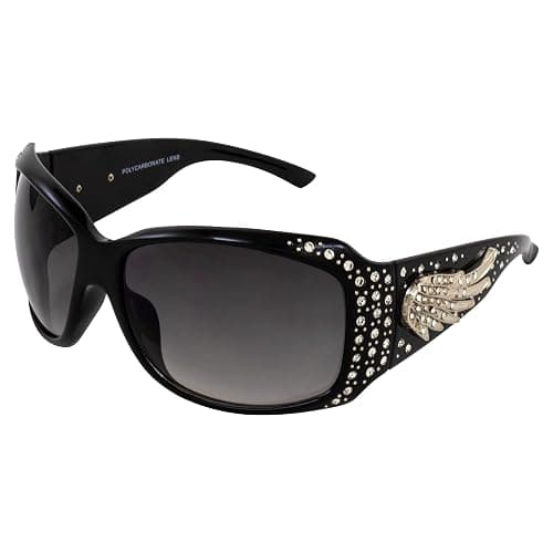 Rodeo Queen Angel Women’s Fashion Sunglasses Black Frame w/Bling Rhinestones & Smoke Gradient Lens - Image 1