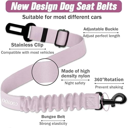 COOYOO Dog Seat Belt,Retractable Dog Car Harness Seat Belt for Car Adjustable Nylon Pet Safety Seat Belts Heavy Duty & Elastic Bungee Buffer thumbnail 3