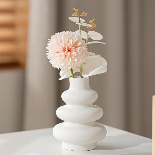 REONROCK White Ceramic Vases Set of 3, Minimalist Nordic Modern Style, Round Donut Vase for Dried Flowers, Pampas Grass & Fresh Blooms,Boho Home Decor for Table Shelf Living Room Office (White) thumbnail 7
