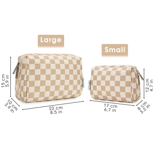 Narwey Checkered Makeup Bag Travel Cosmetic Bag Organizer Toiletry Bag Make Up Bags with Compartments for Women Girls (Large, Light Checkerboard) thumbnail 6