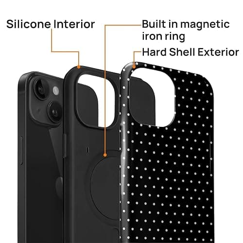 MQJCYB Magnetic Case for iPhone 14 iPhone 13 Design,Compatible with MagSafe,Slim Protective Soft TPU Bumper Phone Cover Women Girls Case Polka Dot Aesthetics Black thumbnail 2