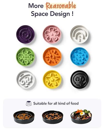 LE TAUCI Slow Feeder Dog Bowls Ceramic,3 Cups Slow Feeding Dog Bowl Medium Large Breed, Pet Bowl for Fast Eaters, Puzzle Pet Dishes,Skull Black thumbnail 4