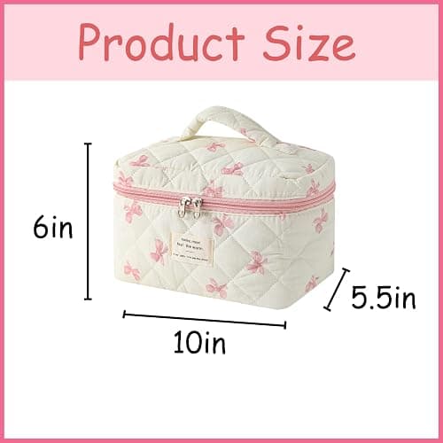uekeboag Large Travel Quilted Makeup Bag for Women, Floral Cotton Cosmetic Bag, Coquette Aesthetic Floral Toiletry Organizer Bag thumbnail 2