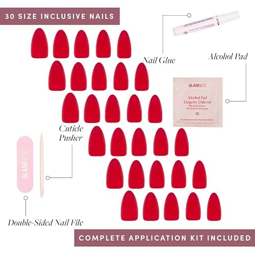 Glamnetic Press On Nails - Fiery Red | Opaque Bright Red Short Almond Fake Nails, Salon Quality | 15 Sizes - 30 Nail Kit thumbnail 4