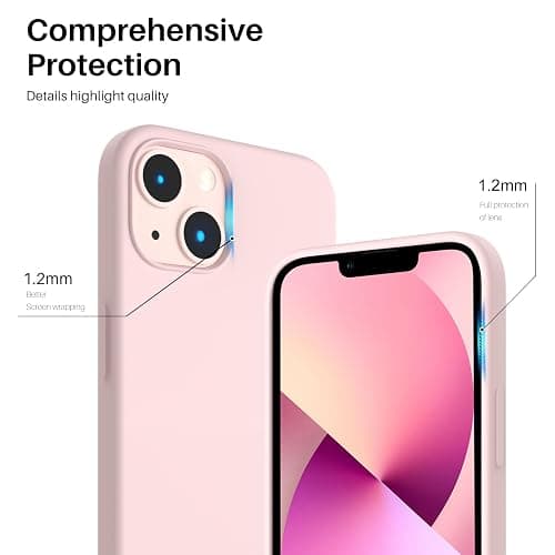 ORNARTO Compatible with iPhone 13 Case 6.1, Slim Liquid Silicone 3 Layers Full Covered Soft Gel Rubber Phone Case Protective Cover 6.1 Inch-Chalk Pink thumbnail 4