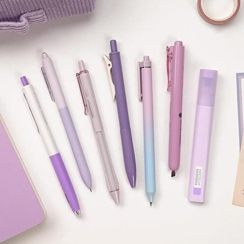 WRITECH Gel Pens Journaling Highlighters: 0.5 &0.7mm Purple Journal Set 7ct | Black & Multicolor Pen Highlighter No Bleed Smooth Writing for Drawing Journaling Teachers Nurses Office Gift thumbnail 8