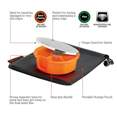 SHARPAL 216N Dual-Grit Diamond Sharpening Stone – Extra Coarse 220 / Fine 600 Grit Knife & Garden Tool Sharpener for Lawn Mower Blades, Axes, Hatchets, Machetes, Hedge Shears, Chisels & More thumbnail 3