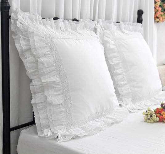 Queen's House Luxury Lace White Euro Shams Pillow Covers 26x26 Set of 2-M thumbnail 4