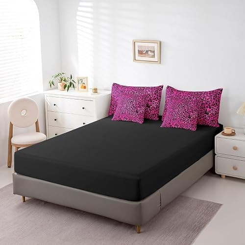 jejeloiu Kids Hot Pink Leopard 7 Piece Bedding Set Full Size Animal Print Comforter Set with Sheets for Boys Girls Teens Cheetah Bed in a Bag Breathable Soft Microfiber Women Men Safari Bedroom Decor thumbnail 5
