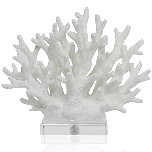vlinlvo Coral Reef Ocean Decor, 6.3'' High x 7.5'' Width Artificial Resin Coral Reef Statue for Ocean Coastal Beach Nautical Themed Room Bathroom Decor for Home, RB1001W, White - Image 1