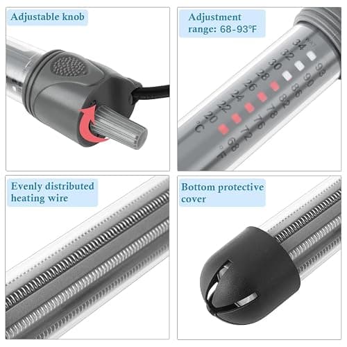 HITOP 25W 50W 100W 200W 300W Adjustable Aquarium Heater, Submersible Fish Tank Heater Thermostat with Suction Cup (200W) thumbnail 4