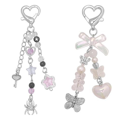AGEN KGEN Aesthetic Y2K keychains Cute Butterfly Star Strawberry Bear Guitar Keychains Charms for Women Bag Purse Gifts - 2x Butterfly Pink Star