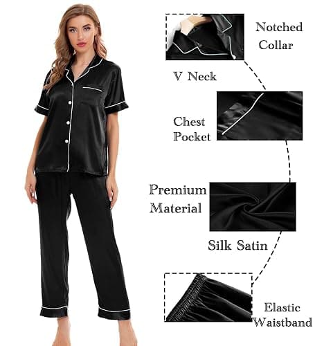 SWOMOG Womens Silk Satin Pajamas Sets 4pcs Sleepwear Sexy Cami Shorts Set and Button Down Short Sleeve Pjs Loungewear thumbnail 3