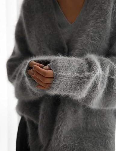 Arssm Womens Fuzzy Cardigan Sweater Long Sleeve Cardigans Button Down V Neck Fluffy Knit Top Fashion 2025 Knitwear thumbnail 5
