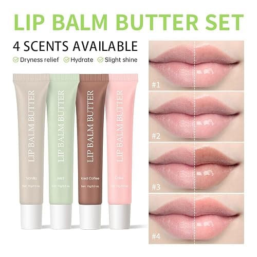 Summer Lip Glossy Butter Lip Balm, Lip Gloss Set, Soothing Lip Skincare, Instant Moisture, Lightweight, Nourish, Hydrate, Moisturizing Tint, Non-Sticky, Long-lasting (Iced Coffee, Large) thumbnail 4