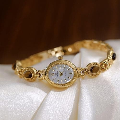 FANMIS Gold Tone Watches for Women with Small Vintage Bracelet Elegant Jade Oval Dial Dress Watch Fashion Quartz Wrist Watch Waterproof Watch thumbnail 2