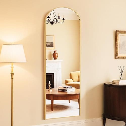DUMOS 64"x21" Arched Full Length Floor Mirror, Full Body Mirror with Stand, Shatterproof Tempered Glass, Modern Aluminum Alloy Frame, Free Standing or Leaning for Home Decor, Gold thumbnail 7