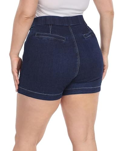 HDE Women's Plus Size Jean Shorts High Waisted Stretch Denim Pull On Shorts thumbnail 4