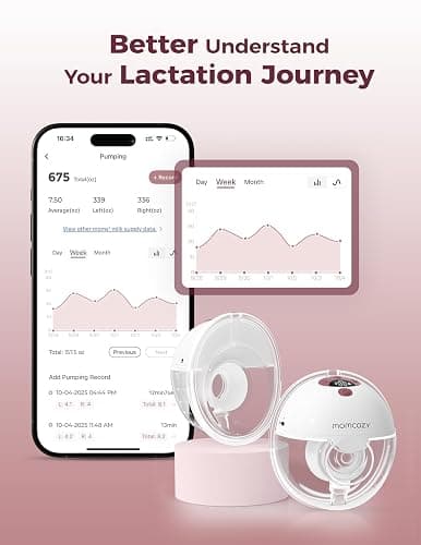 Momcozy M5 Smart Breast Pump, APP Controlled Wearable Hands‑Free Electric Pump, 3 Modes 9 Suction Levels, Portable Lightweight Pump, 24mm Flange, 1 Count, Cozy Red thumbnail 3