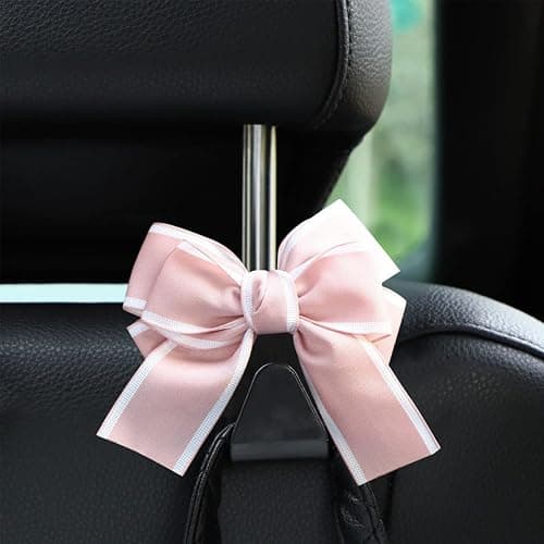 Mandark 2PCS Car Seat Headrest Hooks, Cute Bow Vehicle Hooks for Purses and Bags, Automotive Purse Hook Hanger Interior Decoration Accessories, Universal for SUV, Sedan, Truck (Pink Line) thumbnail 5