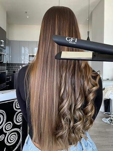 GFI Hair Straightener - Turbo Heating Element - Titanium Flat Iron - Straightens & Curls Any Hair Type - Temperature Control - Pouch & Glove Included thumbnail 6
