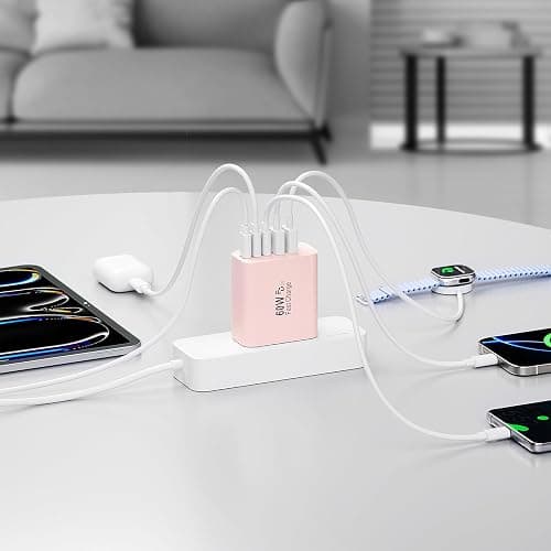 USB C Charger Block, 60W 5-Port Type C Charger Fast Charging Block, USBC USB Multiple Port Wall Charger Plug Adapter for iPhone 17/Air/16/15/14/13/12/11 Pro Max, Samsung Galaxy, iPad, Tablet (Pink) thumbnail 7