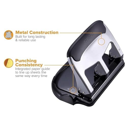 Bostitch Office EZ Squeeze Heavy Duty 3-Hole Punch for Home Office & School, 40-Sheet Capacity, One-Touch Reduced Force, Sleek Silver Design thumbnail 5